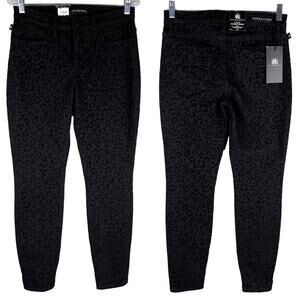 Rock & Republic Kashmiere Mid Rise Legging 8M Black Cheetah Got Flocked New